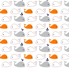 Nautical - Whales Orange and Red