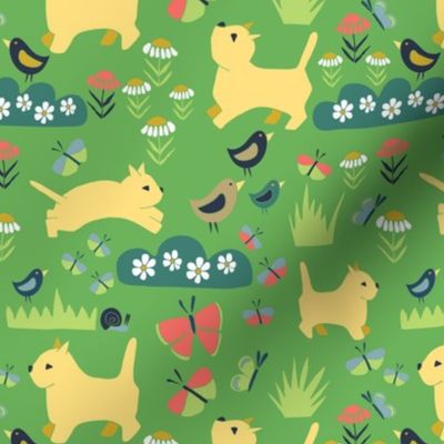 Garden Terrier || Yellow Dogs on Green by Sarah Price