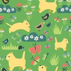 Garden Terrier || Yellow Dogs on Green by Sarah Price