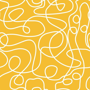 White on Mustard Yellow | Doodled Line Art Pattern