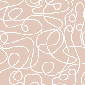 White on Soft Terracotta | Doodled Line Art Pattern