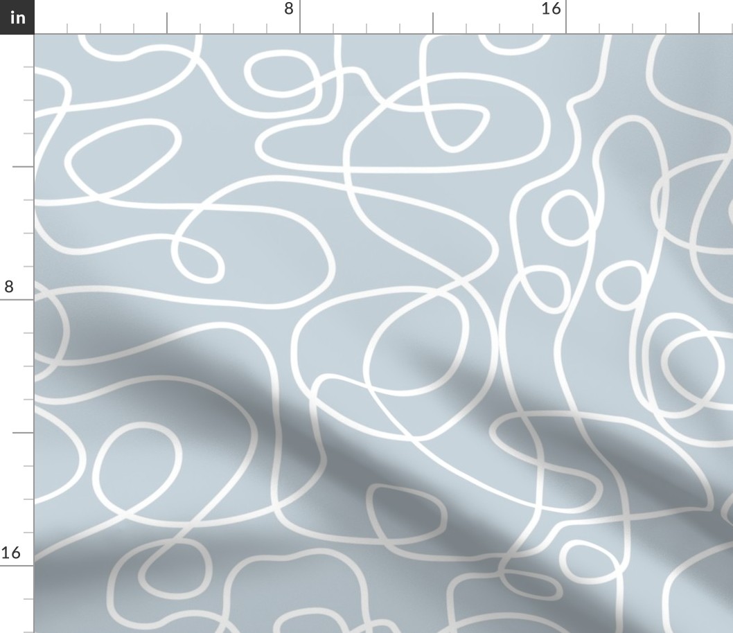 White on Dusty Blue | Doodled Line Art Pattern