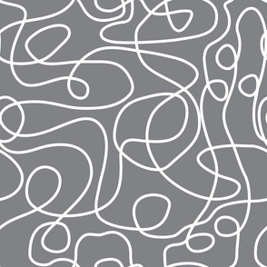 White on Gray | Doodled Line Art Pattern