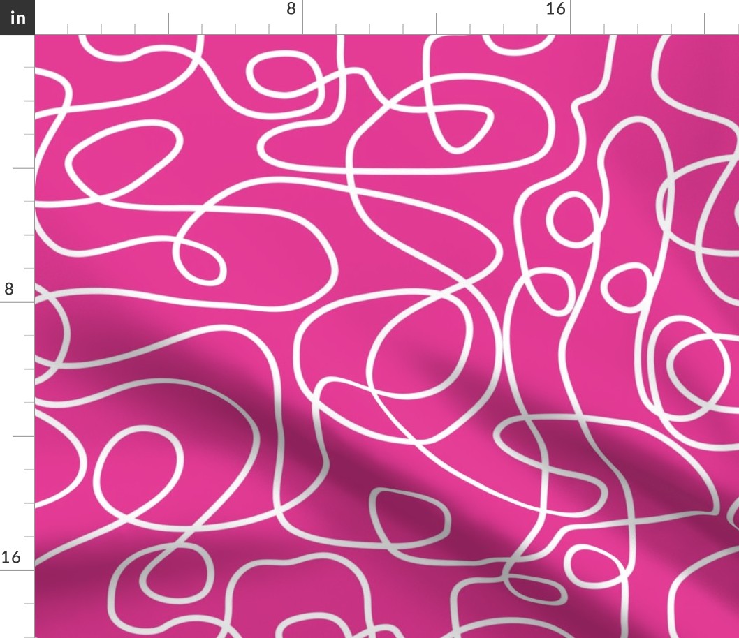 Doodle Line Art | White Lines on Hot Pink Background