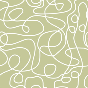 White on Soft Pistachio | Doodled Line Art Pattern