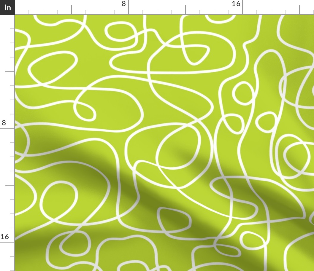 Doodle Line Art | White Lines on Lime Green Background