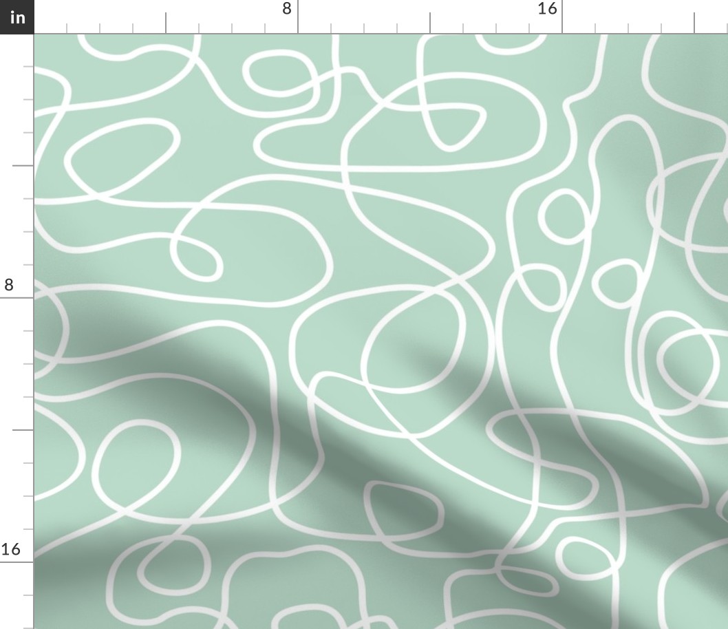 Doodle Line Art | White Lines on Mint Green Background