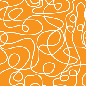 White on Orange | Doodled Line Art Pattern