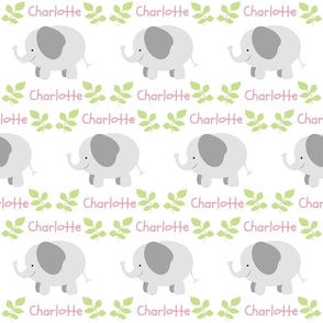 Elephants New smiling gray - green/coral text-personalized for Charlotte