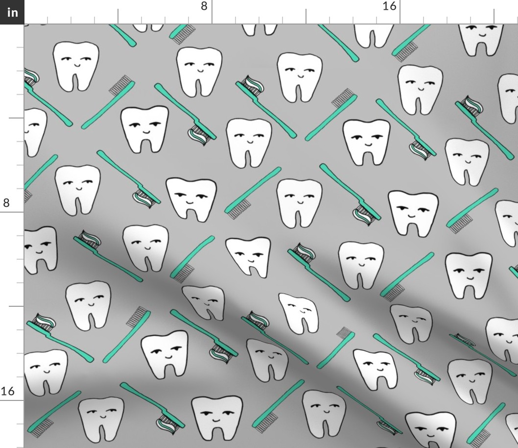 Happy Teeth - Light Grey, Light Jade by Andrea Lauren