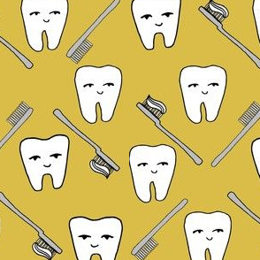 Happy Teeth - Mustard and Light Grey by Andrea Lauren