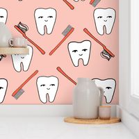 Happy Teeth - Pale Pink and Coral by Andrea Lauren