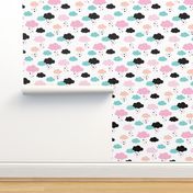 Colorful scandinavian style modern clouds and hearts for girls