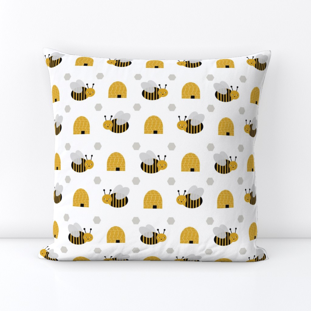 bumble bees and bee hives - cute golden hexagons bumble bee design