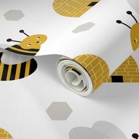 bumble bees and bee hives - cute golden hexagons bumble bee design