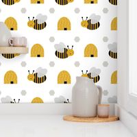 bumble bees and bee hives - cute golden hexagons bumble bee design