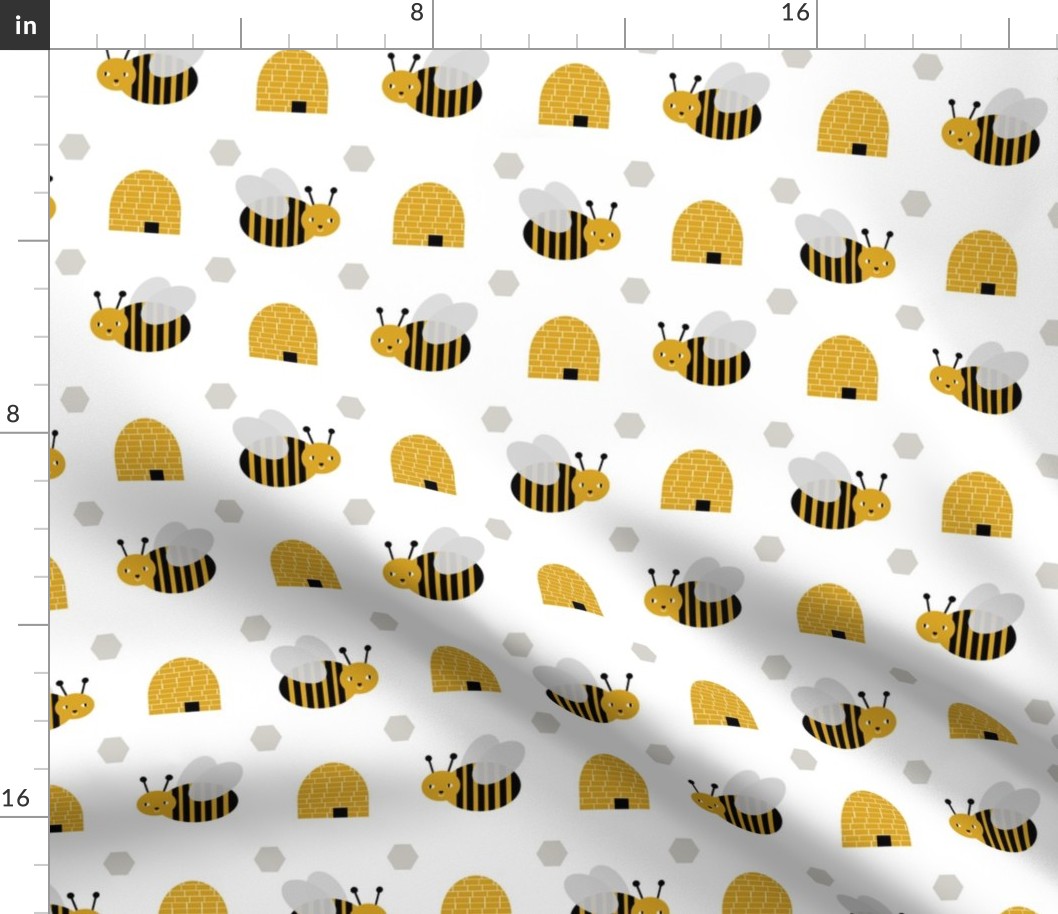 bumble bees and bee hives - cute golden hexagons bumble bee design