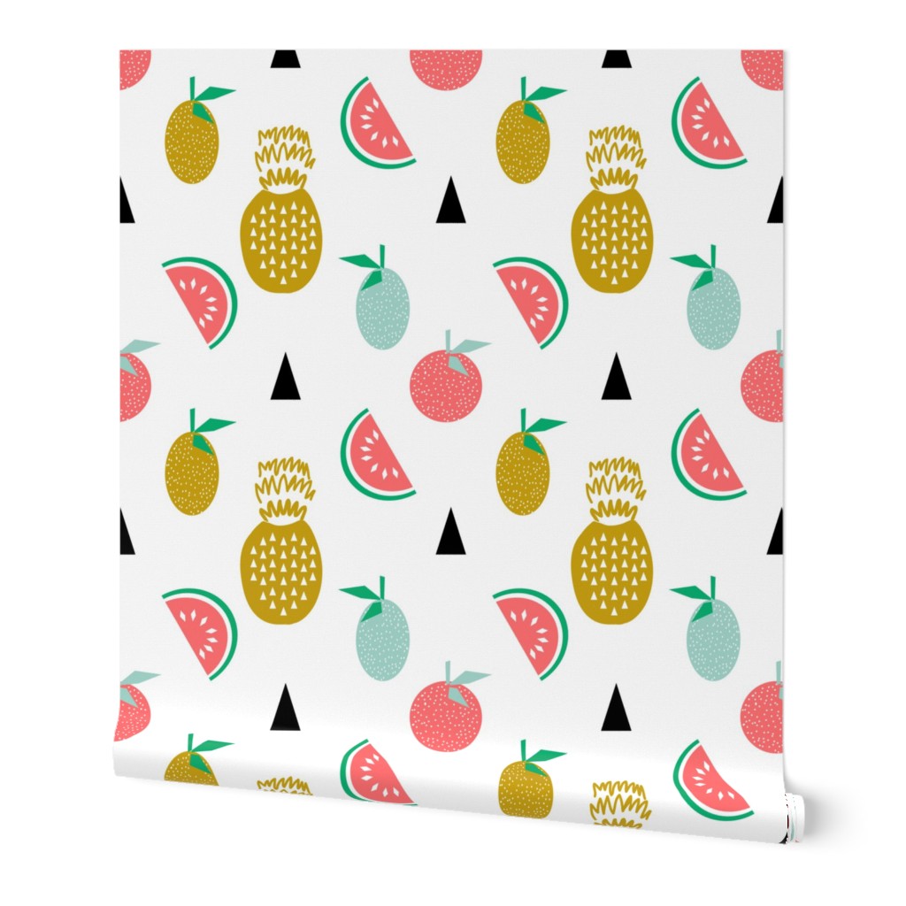 tropical summer fruits pineapple watermelon citrus tri scandi minimal kids design