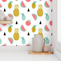 tropical summer fruits pineapple watermelon citrus tri scandi minimal kids design