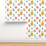 tropical summer fruits pineapple watermelon citrus tri scandi minimal kids design