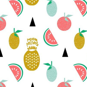 tropical summer fruits pineapple watermelon citrus tri scandi minimal kids design