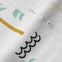 palm tree and waves -summer beach design with minimal scandi design