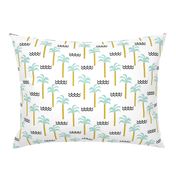 palm tree and waves -summer beach design with minimal scandi design