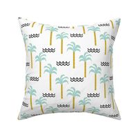 palm tree and waves -summer beach design with minimal scandi design