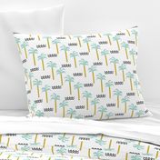 palm tree and waves -summer beach design with minimal scandi design