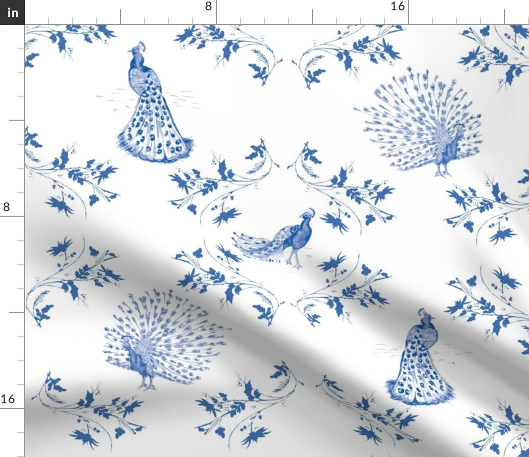 Toile de Jouy Peacock one Fabric | Spoonflower