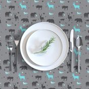 woodland animals in aqua and grey