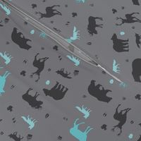 woodland animals in aqua and grey