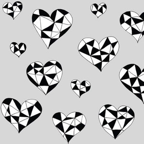 Geometric hearts grey