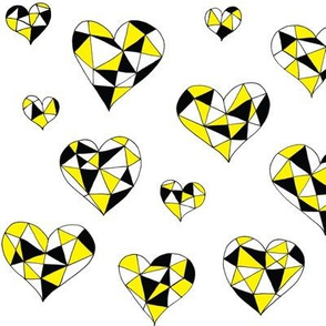 Geometric hearts yellow sparkles