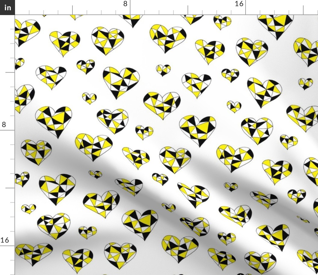 Geometric hearts yellow sparkles