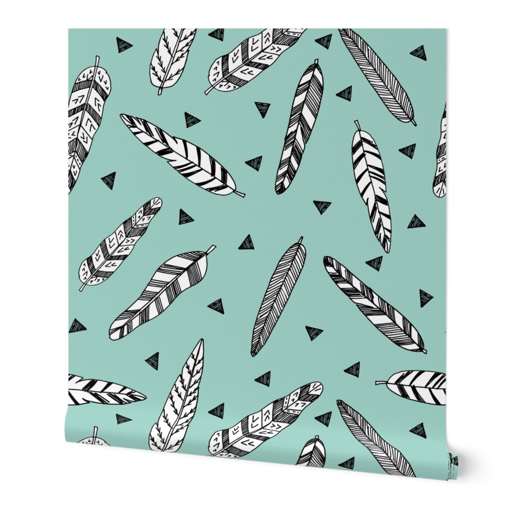 Inky Feathers fabric // - Pale Turquoise (Teeny Tiny) by Andrea Lauren