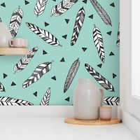 Inky Feathers fabric // - Pale Turquoise (Teeny Tiny) by Andrea Lauren