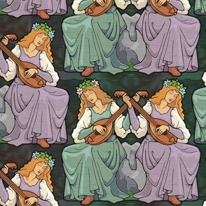 Lute players, mauve and teal
