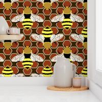 Bees and Honeycomb on Brown