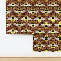 Bees and Honeycomb on Brown