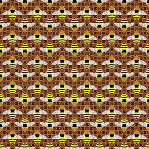 Bees and Honeycomb on Brown