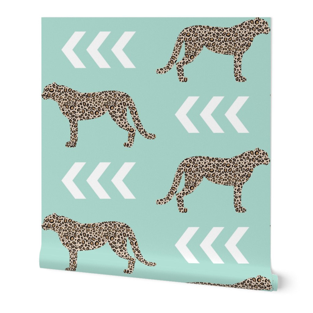 cheetah - animal print leopard with mint background