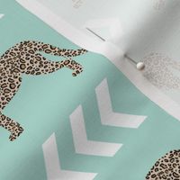 cheetah - animal print leopard with mint background