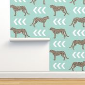 cheetah - animal print leopard with mint background