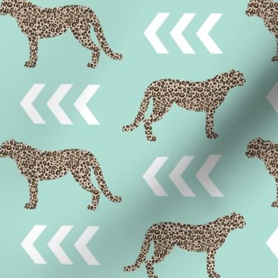 cheetah - animal print leopard with mint background