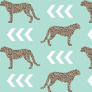 cheetah - animal print leopard with mint background