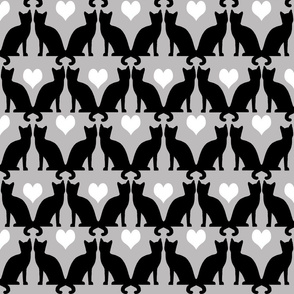 cats greyscale cute heart textile design