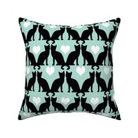 cats black and white on mint textile pastel design