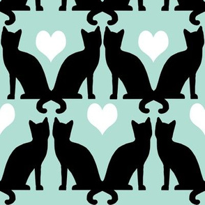 cats black and white on mint textile pastel design