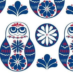 Flower Owls in Blue and Red